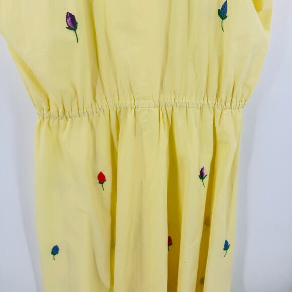 Vintage Hand Embroidered Yellow Midi Dress Boho Floral Print V-Neck Size L - Picture 8 of 9